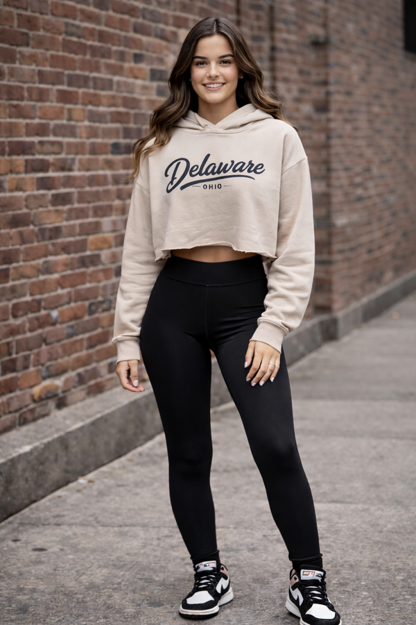 Simplistic Delaware Script Cropped Hoodie