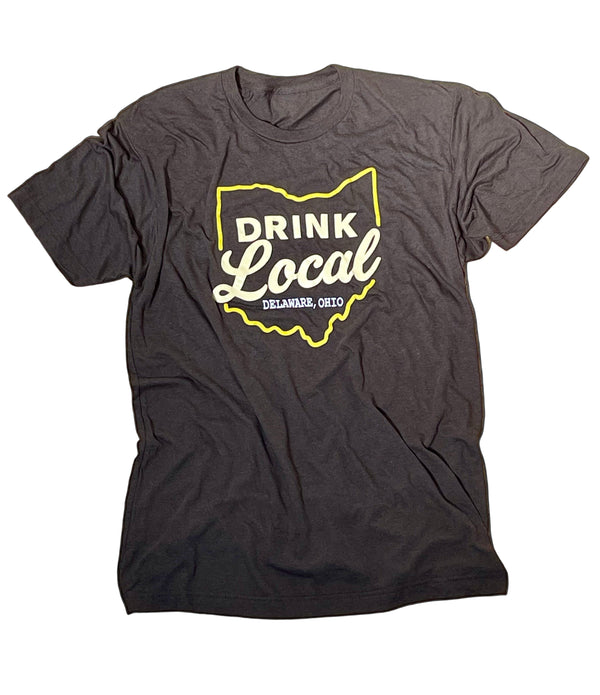 Gray t-shirt with 'Drink Local' graphic.