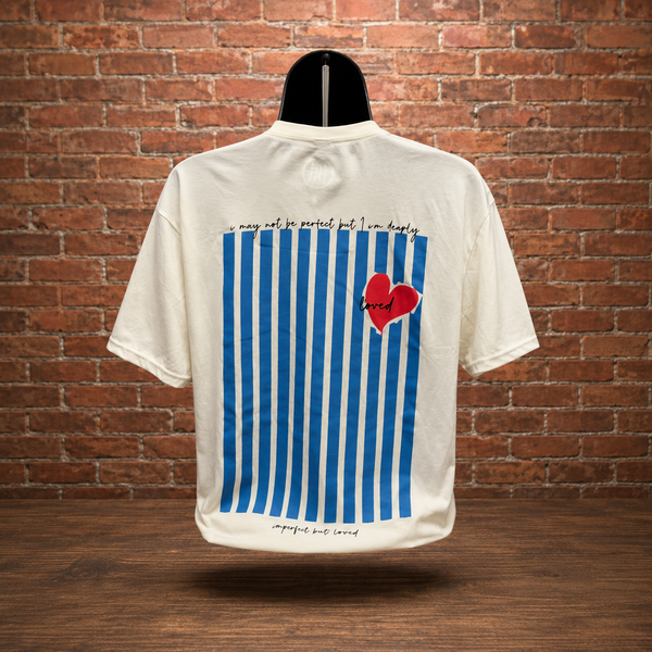 Imperfect But Loved – Heart & Stripes Tee