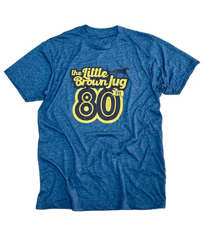Heather charcoal tee with The Little Brown Jug 80th anniversary design.